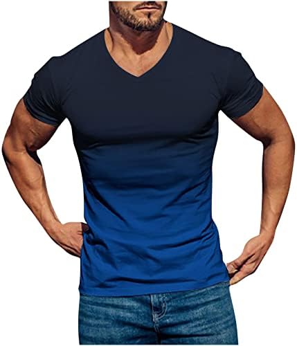 Muscularfit Gömlek Erkekler için Moda Kısa Kollu V Boyun Spor Spor Kas Tee Yaz Rahat Şık Degrade Renk T Shirt
