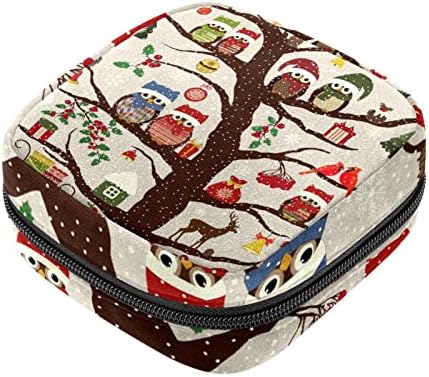 Tamponlar Tutucu Çanta, Taşınabilir Kadınsı Menstruasyon Ped Tutucu, Kış Noel Şapka Baykuş Kuş Ağacı Sevimli temizlik