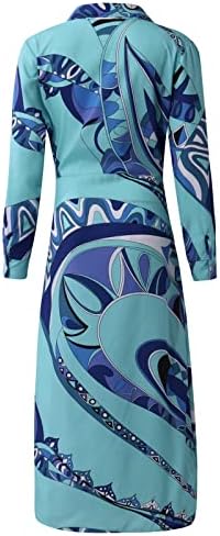NOKMOPO Bayan Kazak Elbise Sonbahar Moda Baskılı Gömlek Yaka Uzun Kollu Kravat Orta Uzunlukta Elbise Örgü Kokteyl