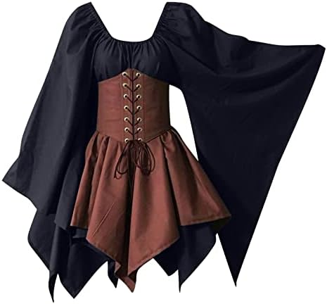 Kadınlar Geleneksel İrlandalı Elbise Kısa Ortaçağ Kostüm Artı Elbise Korse Parlama Kollu Gotik Rönesans Cadılar Bayramı