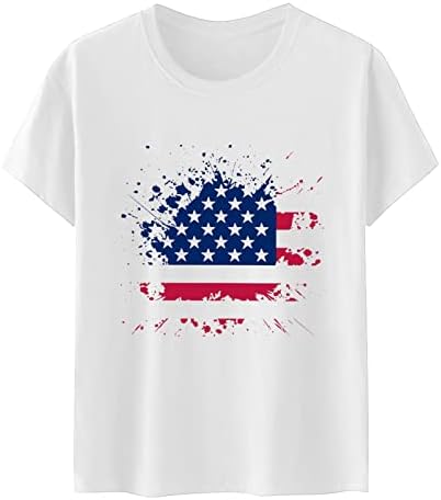 4th Temmuz Tişörtleri Gömlek Kadınlar için Kısa Kollu V Boyun Tunik Üstleri ABD Bayrağı Çizgili Kravat Boya Vatansever