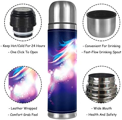 17 oz Vakum Yalıtımlı Paslanmaz Çelik Su Şişesi Spor Kahve Seyahat Kupa Şişesi Hakiki Deri Sarılmış BPA İçermez, Renkli