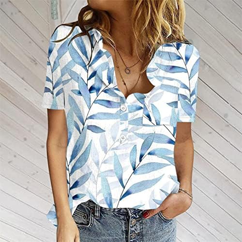 pbnbp Bayan Kısa Kollu yazlık gömlek Çiçek Şık Tunik Üstleri Cepler Yakalı Günlük Gevşek Fit Düğmeler V Boyun T Shirt