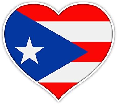 Aşk Porto Riko bayrağı kalp sticker çıkartması 5 x 4