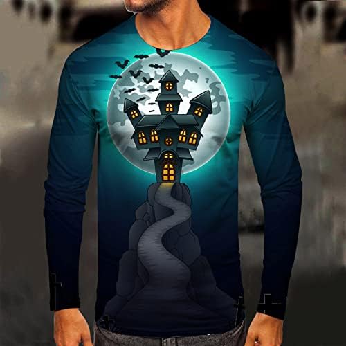 ZDDO Cadılar Bayramı T-Shirt Mens, Rahat Parti Perili Ev Baskı Uzun Kollu Yenilik Grafik Slim Fit Atletik Tee Üst