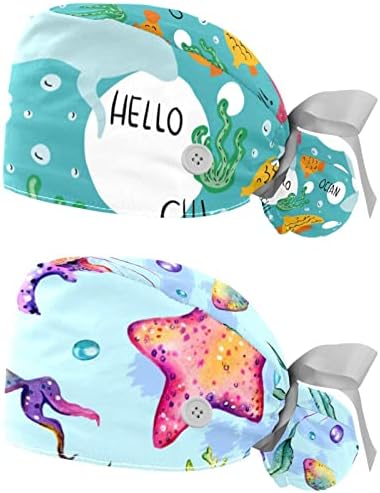 2 Adet Renkli boyalı Denizanası desen fırçalama Kap düğmeleri ve kurdele ile Kadınlar için