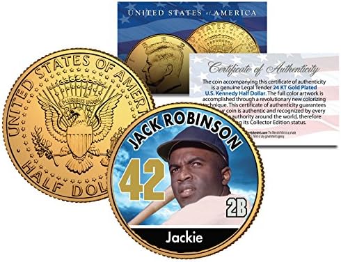 JACKİE ROBİNSON 24KT altın sınırlı sayıda ABD JFK yarım DOLAR! COA ve TEŞHİR STANDI!