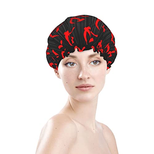 Kadınlar Kullanımlık Streç Hem Saç Şapka Kırmızı Ok Siyah Çift Katmanlar Su Geçirmez Duş Başlığı banyo bonesi