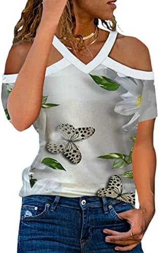 Bayanlar Yaz Sonbahar pamuklu bluz Kısa Kollu V Boyun Backless Halter Grafik Salonu Halter Bluz Gömlek Genç Kızlar