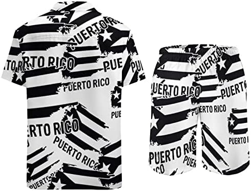 Dayanıklı Boricua Porto Riko Bayrağı erkek 2 Parça Plaj Kıyafetleri Hawaiian Düğme Aşağı Kısa Kollu Gömlek ve Şort