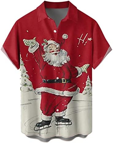 XXBR Noel Kısa Kollu Gömlek Mens için, noel Noel Baba Baskı Düğmesi Aşağı Turn-aşağı Yaka Üstleri Ev Partisi Gömlek