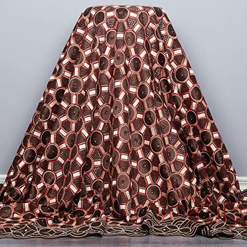 Afrika Dantel Kumaş, nakış Pamuk dantel Kumaş düğün elbisesi için 5 Metre (Kahverengi)