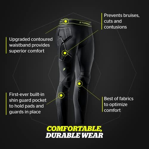 Storelli BodyShield Kaleci Tayt 3 / Tam Boy Yastıklı Futbol Kaleci Pantolon / Gelişmiş Alt Vücut Koruma / Siyah