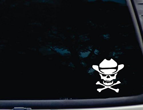 Korsan Kafatası kovboy şapkası-3 3/4 x 4 kalıp Kesim Vinil çıkartma/Etiket Pencereler, Arabalar, JDM, Kamyonlar, Tamponlar,