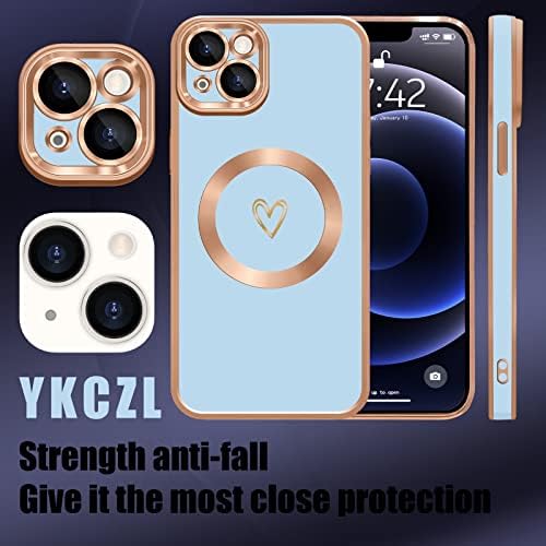 YKCZL iPhone 13 Kılıf Manyetik ile Uyumlu, Lüks Kaplama Sevimli Kalp Tam Kamera Lens Koruma Manyetik Kılıf iPhone