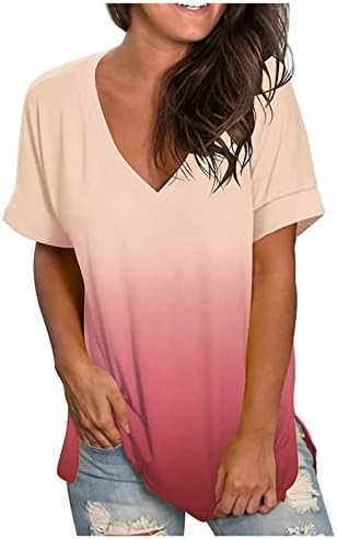Kadınlar için gömlek Şık Rahat, bayan Degrade V Boyun Kısa Kollu Üstleri Rahat Yaz Gevşek T Shirt Artı Boyutu Tunik