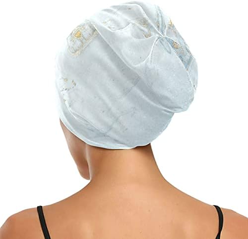 Kafatası Kap Uyku Kap Çalışma Şapka Bonnet Beanies Kadınlar için Mermer Taş Çizgili Vintage Soyut Mavi Gri Uyku Kap