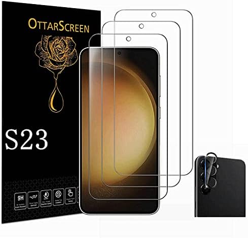 OttarScreen Galaxy S23 Ekran Koruyucu【3 + 1 Paket】 1 Paket Kamera Lens koruyucu, Uyumlu Parmak izi, Kolay Kurulum