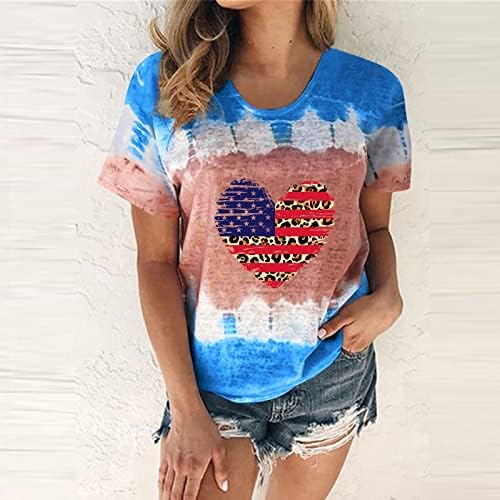 4th Temmuz Tişörtleri Gömlek Kadınlar için Kısa Kollu V Boyun T-Shirt ABD Bayrağı Çizgili Kravat Boya Vatansever Gömlek