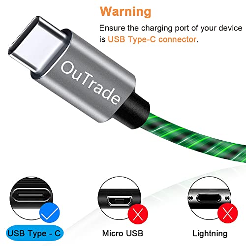 OuTrade USB C Tipi Kablo, 3A LED ışık Hızlı Şarj Kablosu Samsung Galaxy S20/S10/S9/S8, LG V40/V30, USB-C'den USB-A'ya