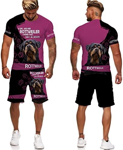 Rottweiler Köpek 3D Baskı T-Shirt Şort Takım Elbise erkek Serin Kısa Kollu spor giyim seti Erkek / Kadın Yaz Moda