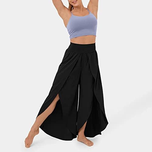 Kadın Flowy Bölünmüş Geniş Bacak Pantolon Yüksek Belli Yoga Pantolon Baggy Hippi Pilates Pantolon Boho Plaj Artı Boyutu