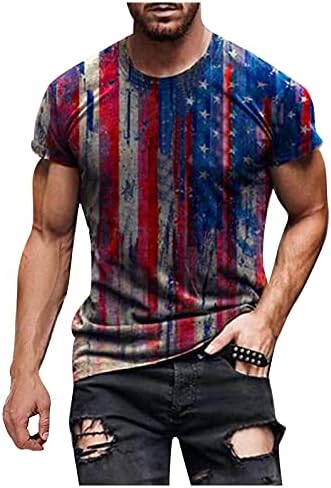 Yıldız ve Çizgili Baskı Tee Gömlek Erkekler için Klasik Fit Crewneck Vatansever ABD Bayrağı Üst Asker kısa kollu tişört