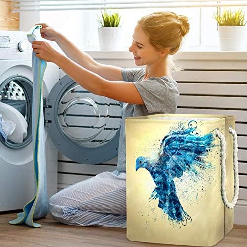 Inhomer Soyut Mavi Kuş 300D Oxford PVC Su Geçirmez Giysiler Sepet Büyük çamaşır sepeti Battaniye Giyim Oyuncaklar