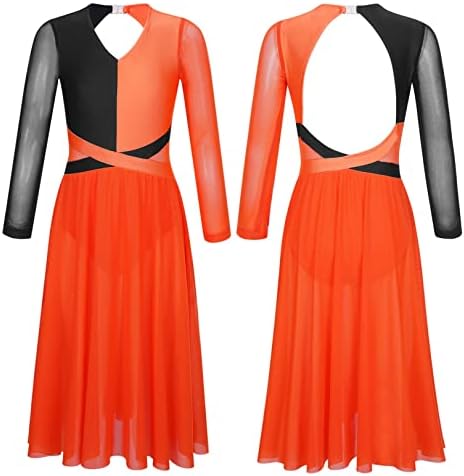 JEATHA Büyük Kızlar Lirik Modern Dans Elbise Uzun Kollu Renk Blok Perfomance Kostüm Giyim