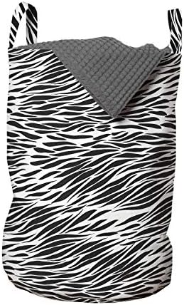 Ambesonne Zebra Baskı Çamaşır Torbası, Siyah Beyaz Elle Çizilmiş Hayvan Derisi Kamuflaj Çizimi, Çamaşırhaneler için