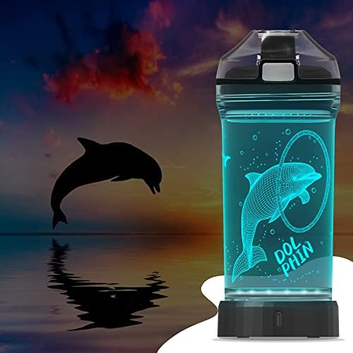 Yunus Hediyeler, Light Up Çocuklar Su Şişesi ile 3D Okyanus Hayvan Porpoise Tasarım-14 OZ Tritan BPA Ücretsiz Çevre