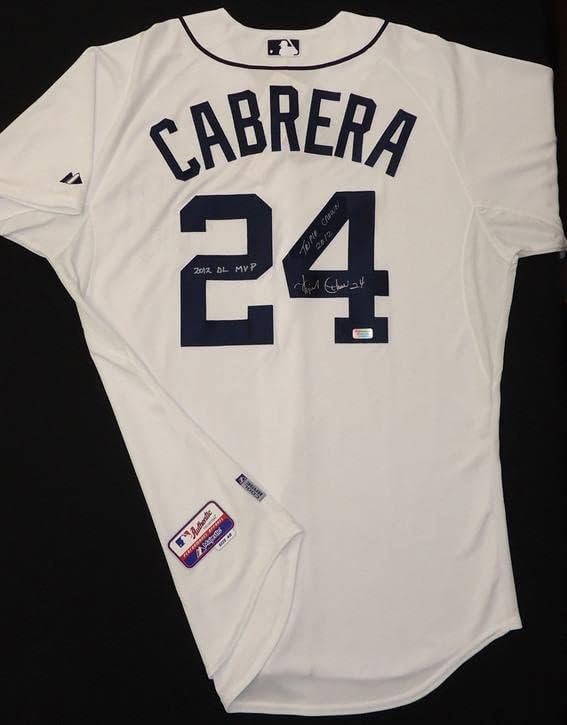 Miguel Cabrera İmzalı Detroit Tigers Home Otantik Havalı Taban Forması - Triple Crown 2012 ve 2012 AL MVP Yazıtları