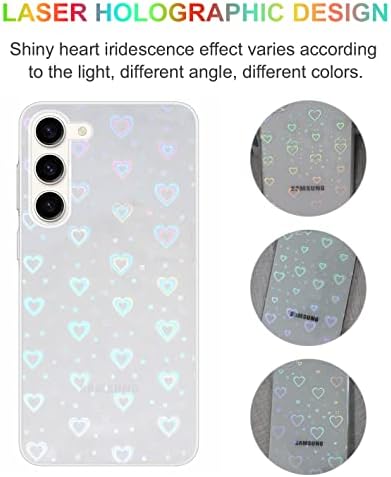 A-Odak Galaxy S23 Kılıf Lazer Holografik Aşk Kalp Kızlar Kadınlar için, lüks Sevimli Chic Bling Parlak Sparkle Temizle