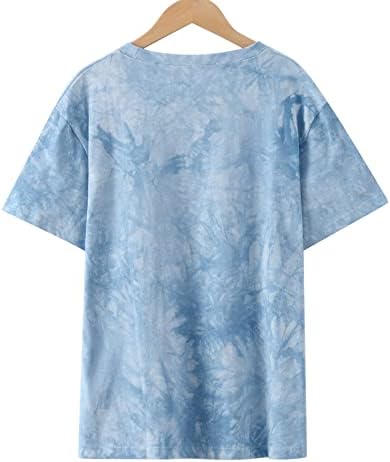 Kraliyet Mavi Kadın Sonbahar Yaz Üst Kısa Kollu 2023 Elbise Pamuk Ekip Boyun Grafik Kravat Boya Bluz T Shirt Kadınlar