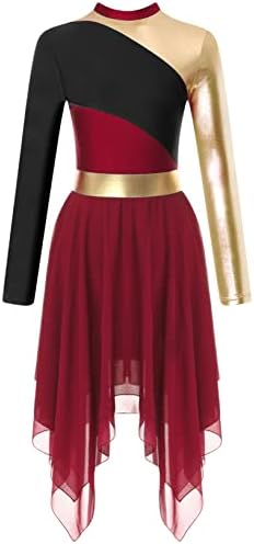 Yeahdor kadın Metalik Renk Blok Övgü Dans Elbise Uzun Kollu Liturjik Ibadet Elbiseler Lirik Giyim