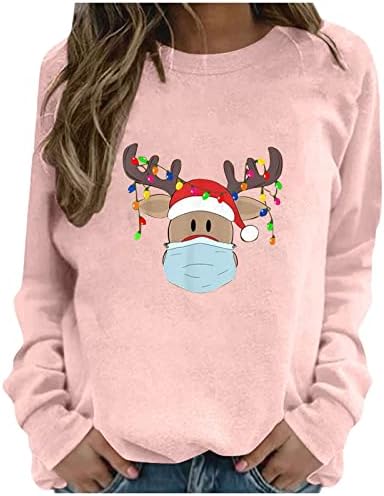Safeydaddy Bayan Büyük Boy Noel Sweatshirt, Kapüşonlu Etnik Grafik Kazak Baskılı Tişörtler Uzun Kollu Kazak