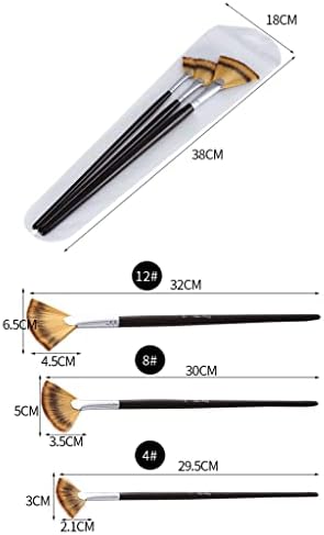 XXXDXDP 3 Siyah Uzun Çubuk Fan Şeklinde Guaj Fırça Seti 3 Renk Naylon Suluboya Sanat Fırçaları Boyama Malzemeleri