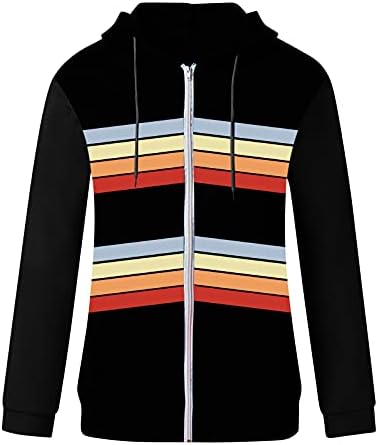 LMSXCT Bayan Casual fermuarlı kapüşonlu kıyafet Ceket Atletik Uzun Kollu İpli Çizgili Renk Blok Kapüşonlu sweatshirt