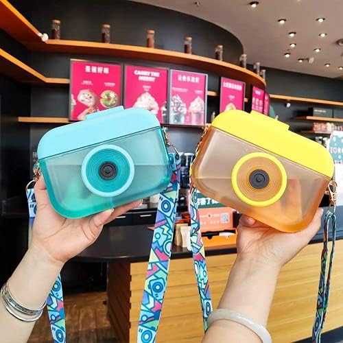 400 ML(13.5 oz) Kamera Şekli Plastik Su Şişesi,Açık Spor Seyahat Sızdırmaz Ayarlanabilir Omuz Askısı ile İçme Suyu