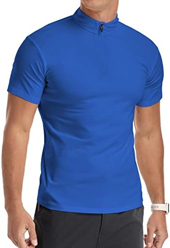 YTD erkek Uzun / Kısa Kollu polo gömlekler Çeyrek Zip Casual Slim Fit Mock Boyun Temel Tasarlanmış pamuk gömlekler