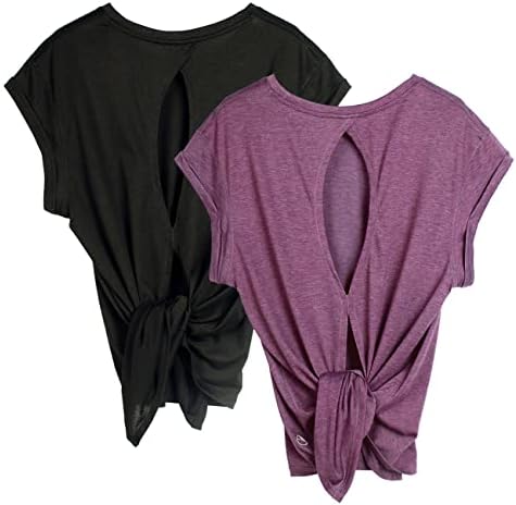 ıcyzone Aç Geri Egzersiz gömlekler-Yoga t-shirt Activewear Egzersiz Kadınlar için Tops (2'li paket)