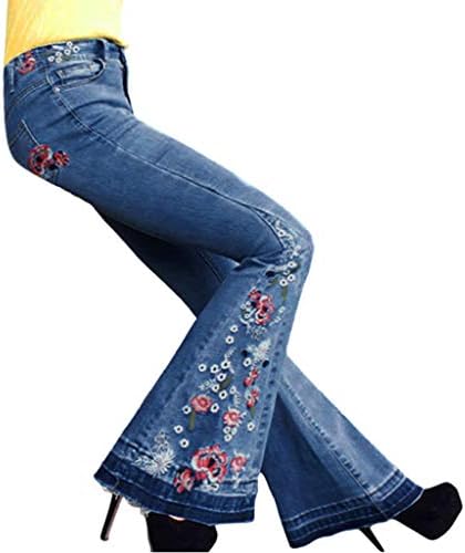 Kadınlar için streç Kot Yaz Elastik Artı Gevşek Nakış Rahat Çizme Kesim Y2K Skinny Jeans Pantolon Pantolon