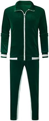 ZHUER erkek Kadife Eşofman Kış Sıcak Tam Zip Eşofman Setleri Uzun Kollu Renk Bloğu gündelik spor giyim Takım Elbise