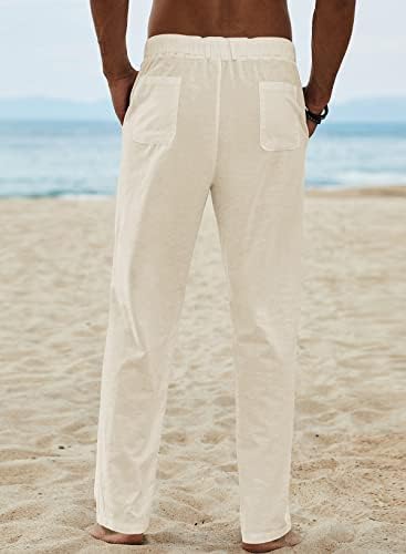 JMIERR Erkek Rahat Pamuk Keten Pantolon Elastik İpli Gevşek Fit Pantolon Hafif Yaz Plaj Yoga Pantolon