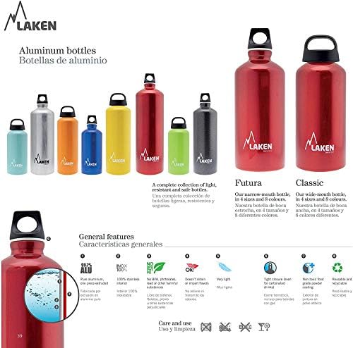 Laken Futura Alüminyum Şişe Metal Su Şişeleri-Çeşitli Boyutlarda / Dar Ağızlı, Döngülü vidalı Kapak-Sızdırmaz, BPA