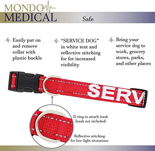 Mondo Medical Medium Service Köpek Tasması-Orta Boy Köpekler için Yansıtıcı Metinli Kırmızı Naylon İşlemeli Köpek