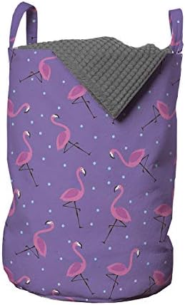 Ambesonne Flamingo Çamaşır Torbası, Pembe Egzotik Kuşlar Kız Tasarımlı Noktalı Mor Arka Plan, Çamaşırhaneler için