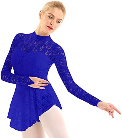 easyforever kadın Yetişkin Lirik artistik patinaj Elbise Uzun Kollu Bale Dans Jimnastik Leotard Elbiseler