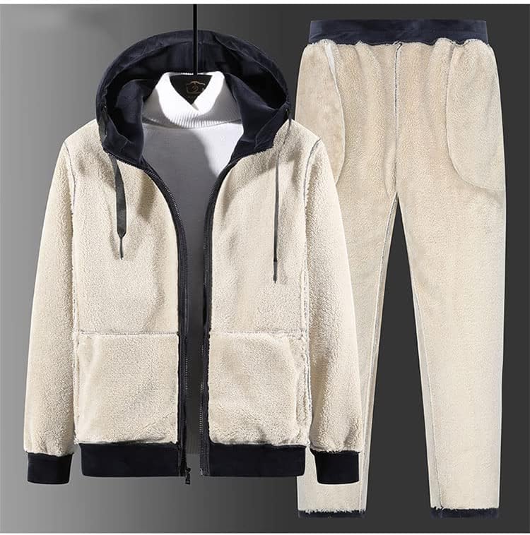 IXYHPJP Eşofman Kış Erkekler Set Kalın 2 Parça Set Kış Polar Erkek Eşofman Ceket + Pantolon