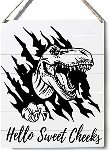 Banyo Işareti Dekor Hello Tatlı Yanaklar Alıntı Dinozor Ahşap Işareti Plak Duvar Asılı Posterler Sanat 10”X 8 Rustik